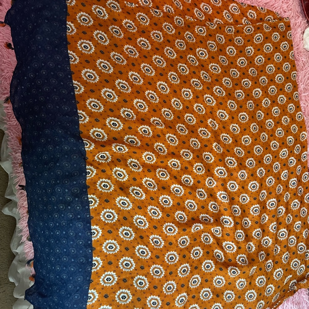 Scarf/Pashimina. Beautiful Floral Patterned Orange and Blue large and wide .